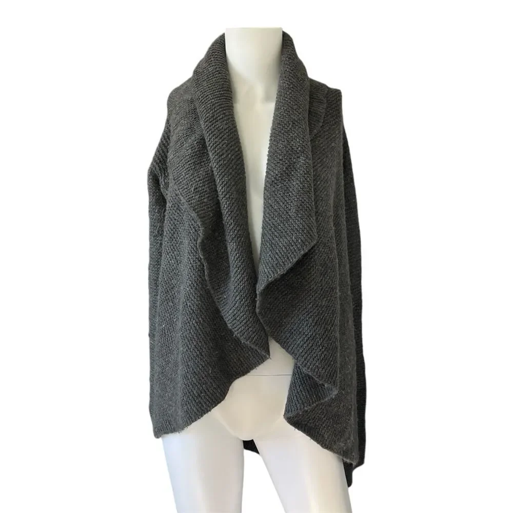Talbots Gray Cardigan Sweater Wool Silk Open Front Draped Womens Size Large - Picture 1 of 7